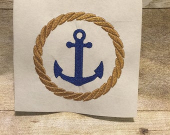 Anchor With Rope Frame Embroidery Design, Anchor Embroidery Design