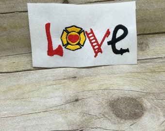 Firefighter Embroidery Design, Love Fireman Embroidery design