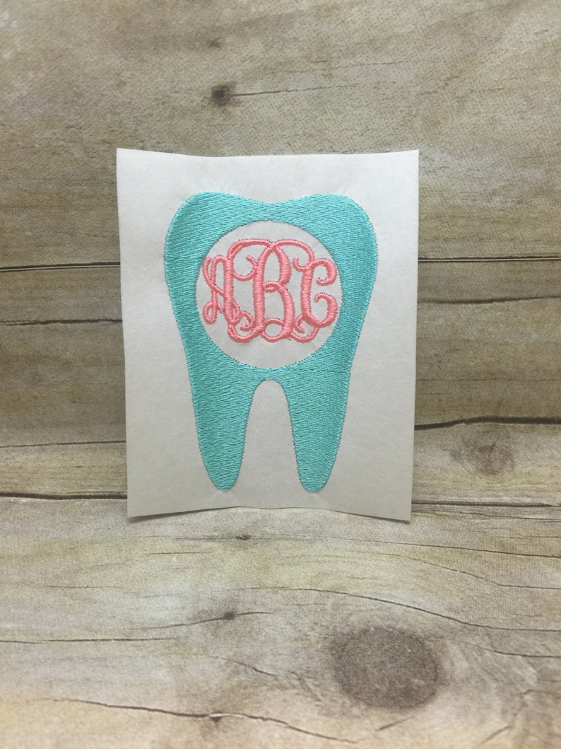 Tooth Monogram Embroidery Design, Monogrammed Tooth Embroidery Design image 1