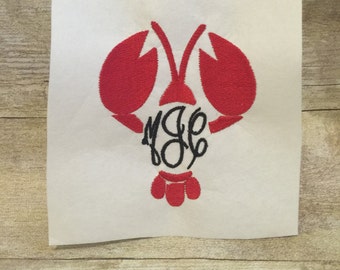 Lobster Monogram Embroidery Design, Crawfish Monogram Embroidery Font