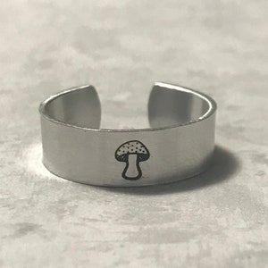 Hand Stamped Mushroom Adjustable Ring