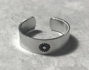 Hand Stamped Sun Adjustable Ring