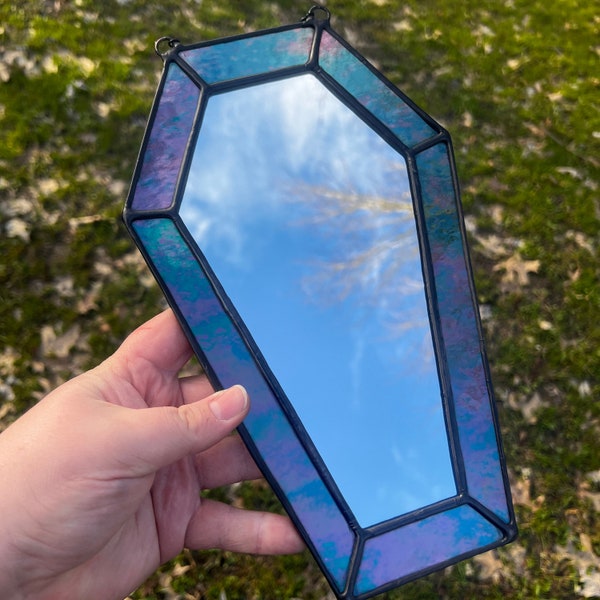 Stained Glass Iridescent Black Coffin Mirror