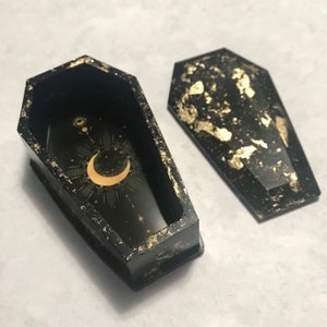 Crescent Moon Black & Gold Witchy Coffin Storage/Trinket Box