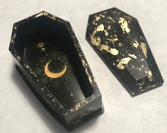 Crescent Moon Black & Gold Witchy Coffin Storage/Trinket Box