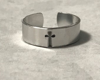 Hand Stamped Cross Adjustable Ring