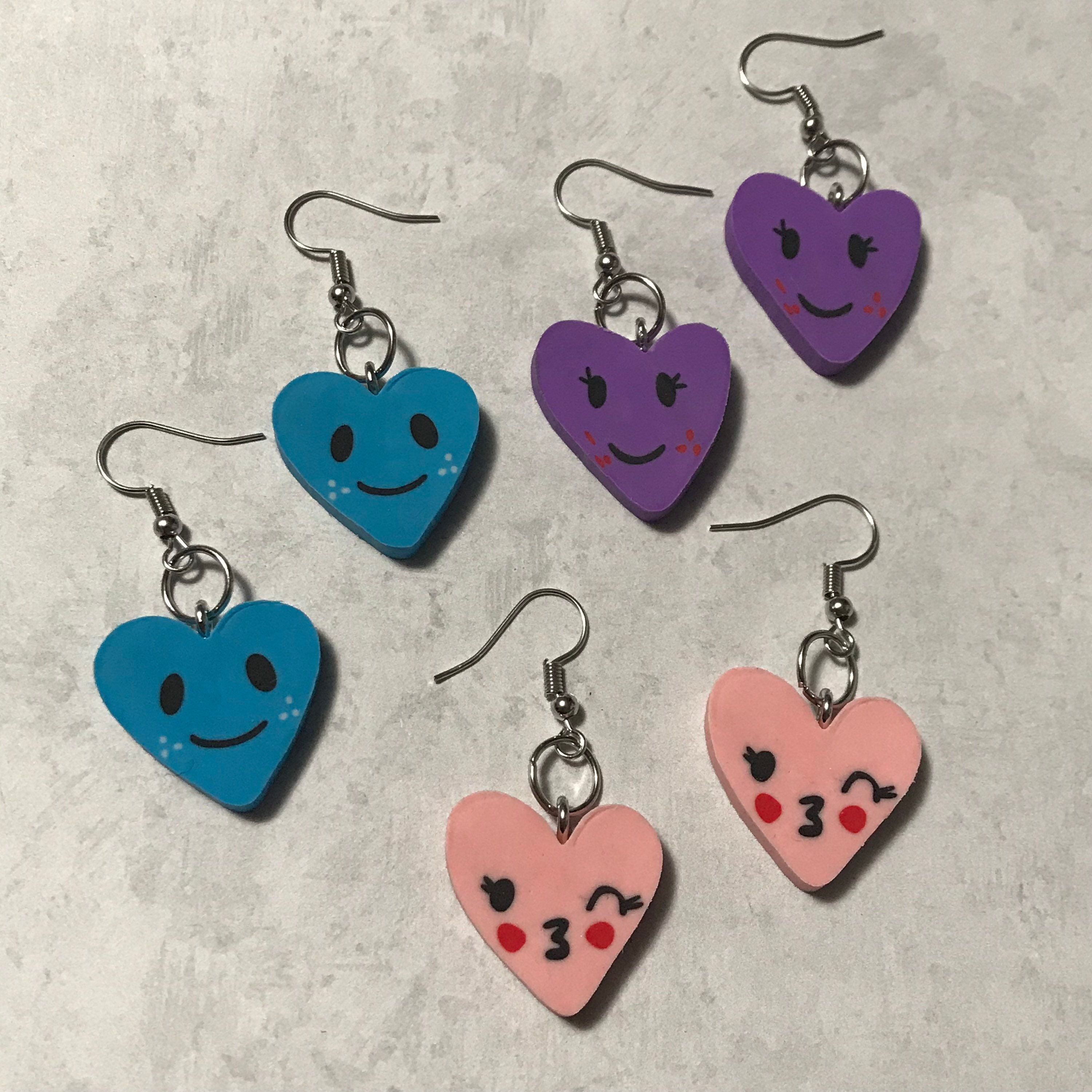 Quirky Heart Dangle Drop Earrings Etsy