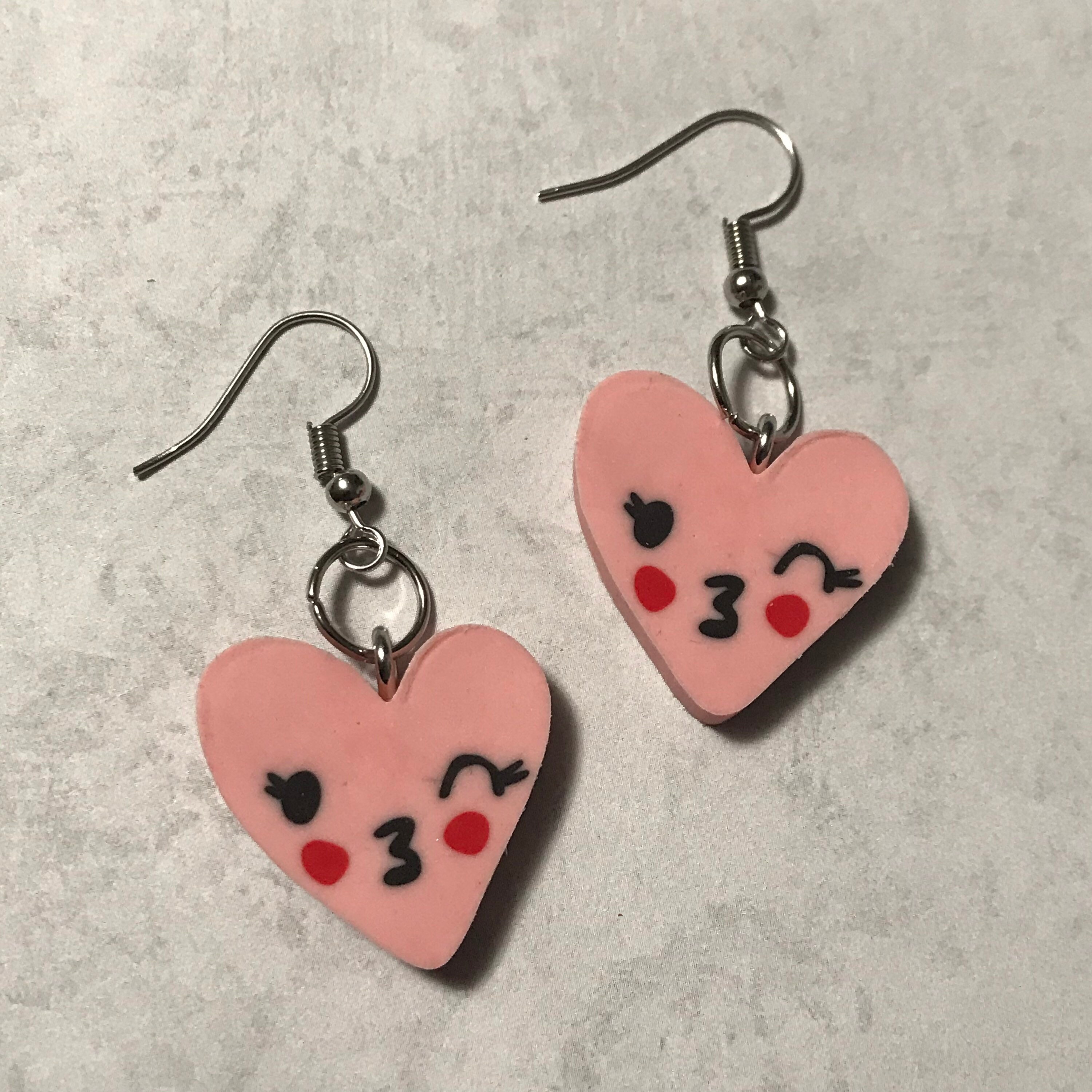 Quirky Heart Dangle Drop Earrings Etsy