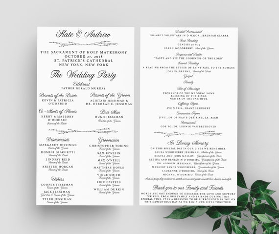 Simple Wedding Program Wedding Program Classic Wedding Etsy