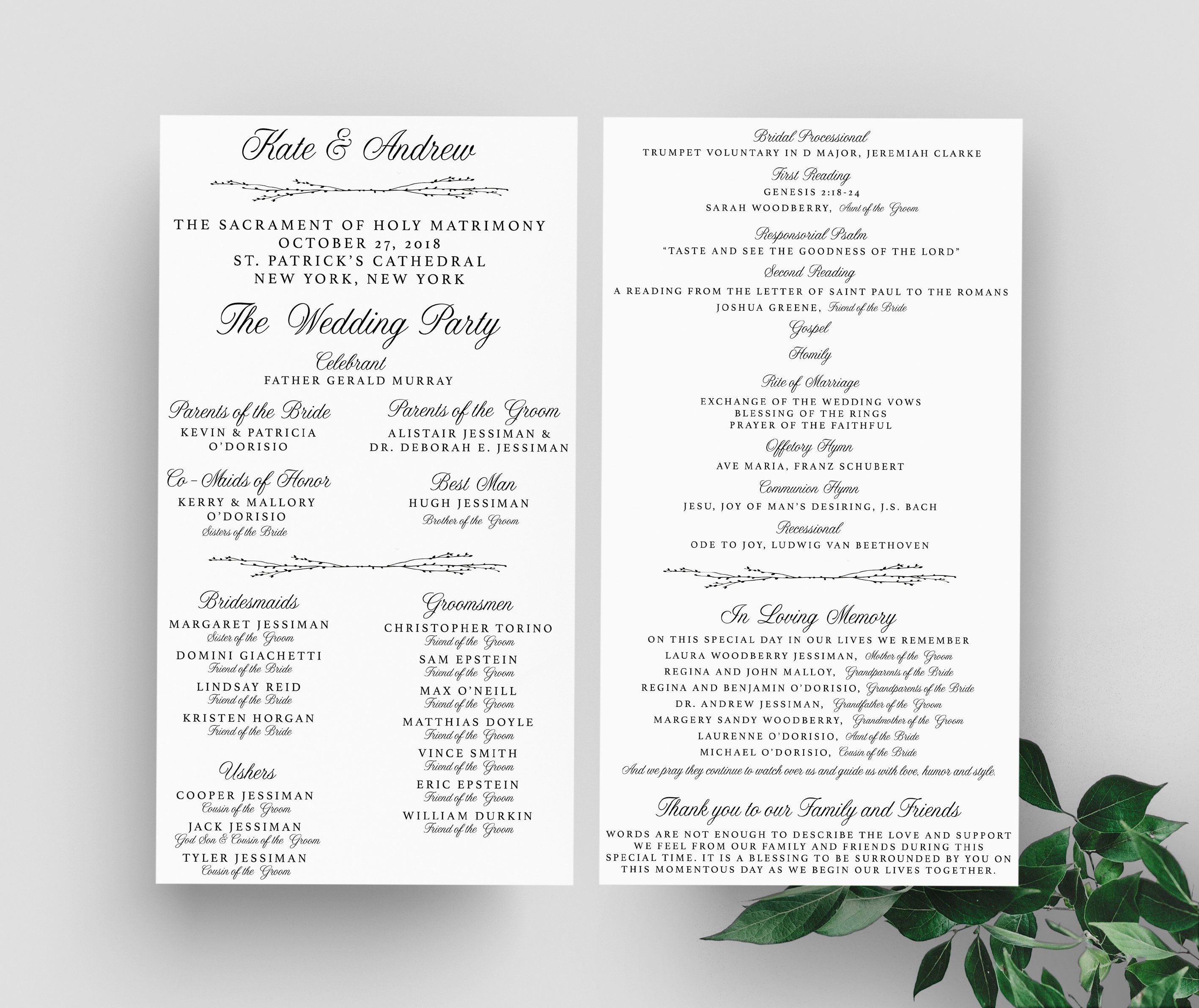 Simple Wedding Program Wedding Program Classic Wedding Etsy