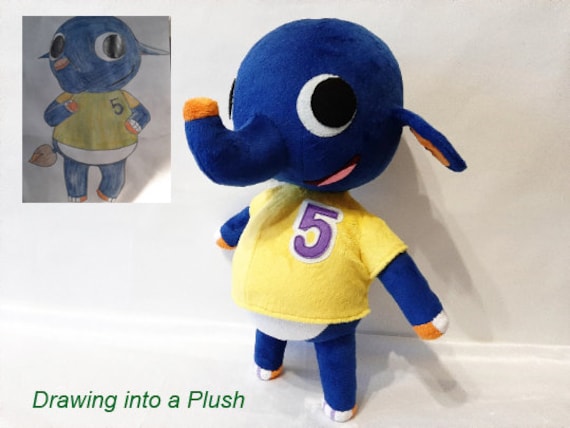 Custom plush just like Dizzy Animal Crossing New Leaf elephant number 5 plush inspired funmade unofficial made to order from a drawing Etsy