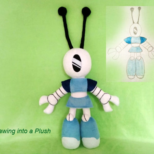 Custom plush Just Like Teenage Robot XJ inspired funmade unofficial, handmade to order, 40 cm