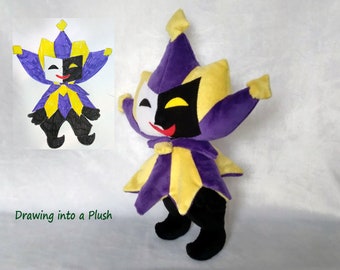 Peluche personnalisée tout comme Dimentio de Super Paper inspirée de Mario (funmade non officielle) faite à la main sur commande à partir du dessin, pas pour Noël.