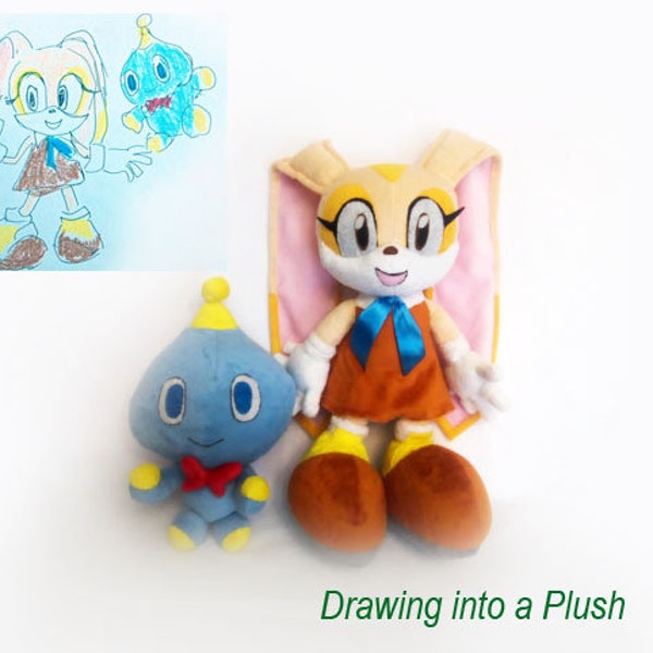 Custom plushises  Just like  cream the rabbit  and chao sonic  inspired   funmade, unofficial , handmade to order from the drawing.