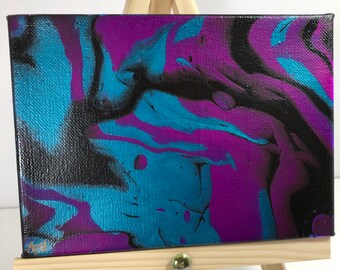Neon purple and metallic blue abstract canvas