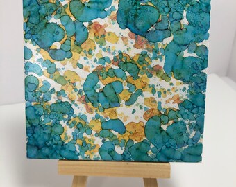 Teal alcohol ink ceramic tile abstract