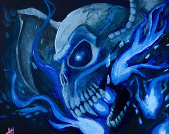 Screaming Fire print skull blue