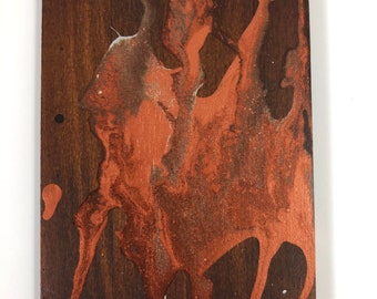 Copper splash abstract metallic ink wood panel