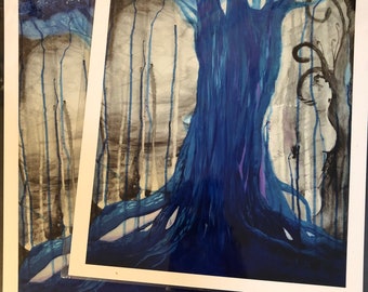 Glowing Forest print 8x10 blue tree fantasy forest