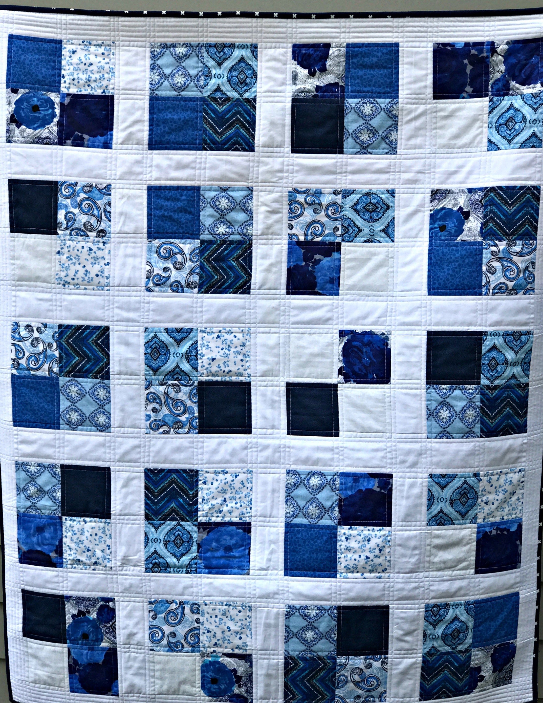 Blue and White Baby Quilt Homemade Baby Quilt Baby Quilt Etsy