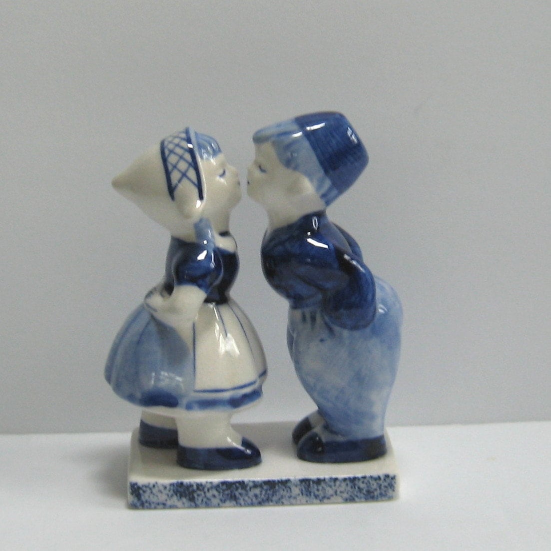 Vintage 1970s Delfts Blue Ceramic Figurines, Delightful Pose Dutch
