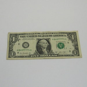 2013 Fancy Serial Number One Dollar Bill, Four of a Kind - &quot;Lucky 7s&quot;, 95.4% Very Cool Rating