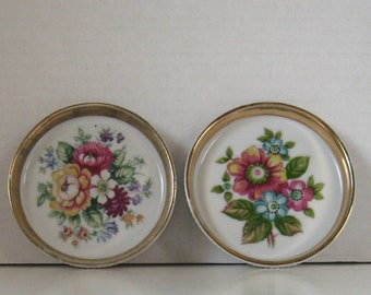 Lovely Vintage Crown Shafford Floral Ceramic Coasters Gold Trim Set of Four