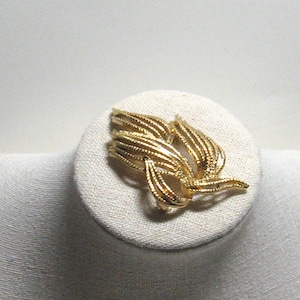 Vintage 1970s Monet Pin Brooch, Open Swirling Leaves Design, Braided Gold Tone Metal