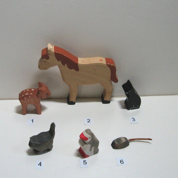 Vintage 2000s Various Wooden Toy Animals, for Children's Play, Horse, Fawn, Cat, Penguin, Mouse, Choose an Animal