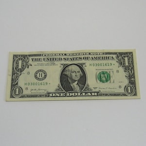 2017 Star Note One Dollar Bill, Three 0s and a Pair of 1s, Good/Very Good Condition