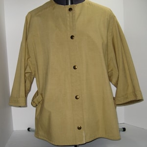 Vintage 1970s Nipon Coature, Woman's Short, Flared Rain Jacket, Khaki and Brown, Metal/Brass Snaps, a "1970s Size 14" Made in Hong Kong