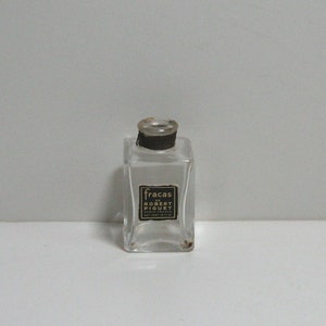 Vintage 1960s Perfume Bottle &quot;fracas&quot; by Robert Piguet of Paris, Cut Glass with Black & Gold Label, No Stopper