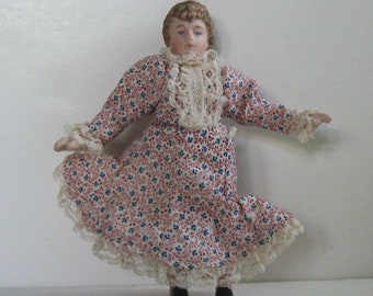 Vintage Victorian Bisque Girl Doll Jointed Arms and Legs Handmade Dress