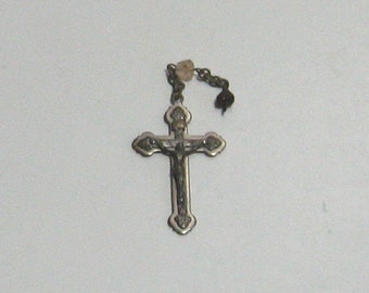 Vintage 1970s Religious Cross, Crucifix, from Rosary Beads, Silver Tone Metal