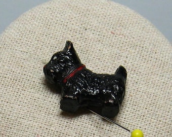Vintage 1970s Very Cute Black Scottie Terrier Dog Figurine, Standing, 1" Long Cast Hard Plastic or Resin, Perfect Doll House Miniature, VG