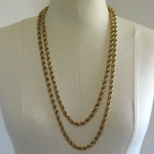 Vintage 1970s Monet Classic and Versatile Necklace, 36" Gold Tone Metal, Twisted Rope Design Chain