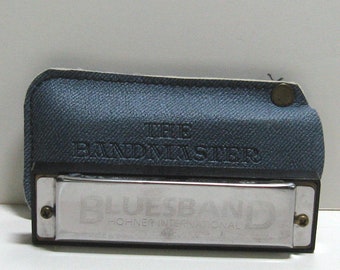 Vintage Bluesband Hohner International Metal Harmonica with a Blue Bandmaster Case