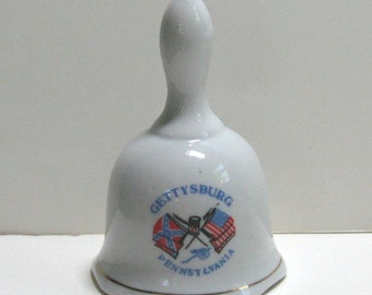 Vintage 1980s Souvenir Gettysburg PA Ceramic Dinner Bell Blue Lettering
