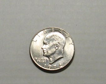 Vintage 1972 D Eisenhower Dollar Coin, Copper-Nickle Clad, Eagle Landing on Moon/Reverse, Circulated But Stored 45 Years Fine+, Numismatics