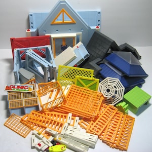 Vintage 2008 Playmobil 55 Assorted Pieces for Playset Buildings/Structures - Pet Clinic, Barn, Etc. by Geobra, Excellent Condition