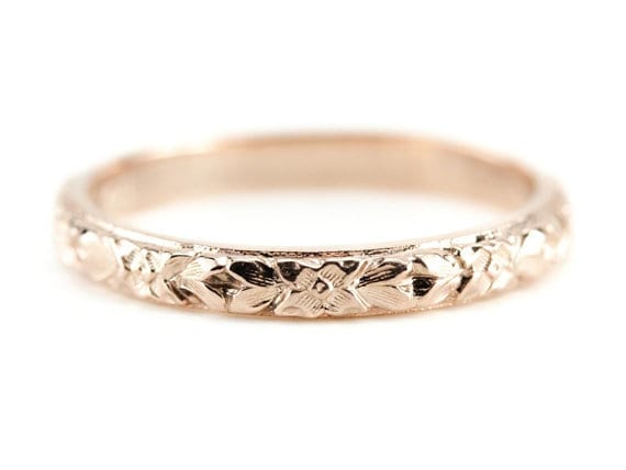 Wedding Band Elizabeth Henry Collection The Marjorie Band in 14 Karat White Gold Stacking Band Pattern Band