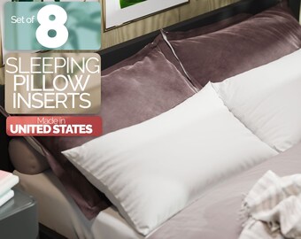 Hotel Quality Sleeping Bed Pillow Comfortable Sleep for Back, Stomach, Side Sleeper Synthetic Down Alternative Filling Made in USA Pack of 8