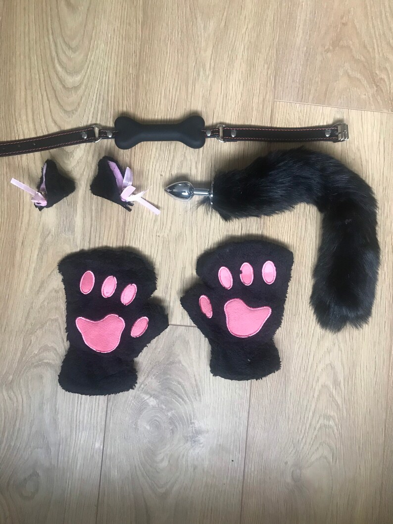 Tail ears bone and paw gloves pet play in the UK set Black Etsy