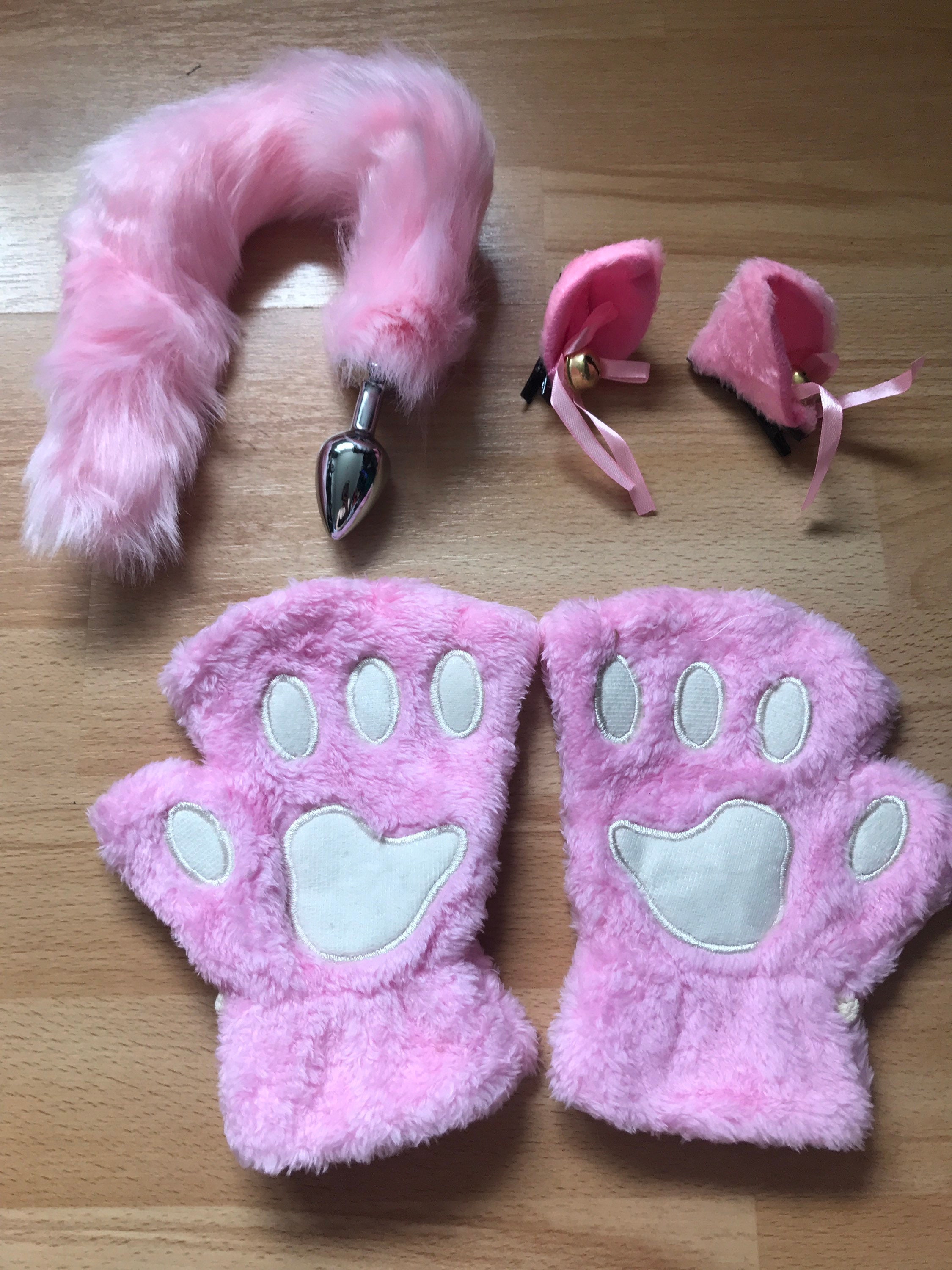 Pink Kitten Set. Tail Clip on Ears Paw Gloves for Pet Play - Etsy Sweden