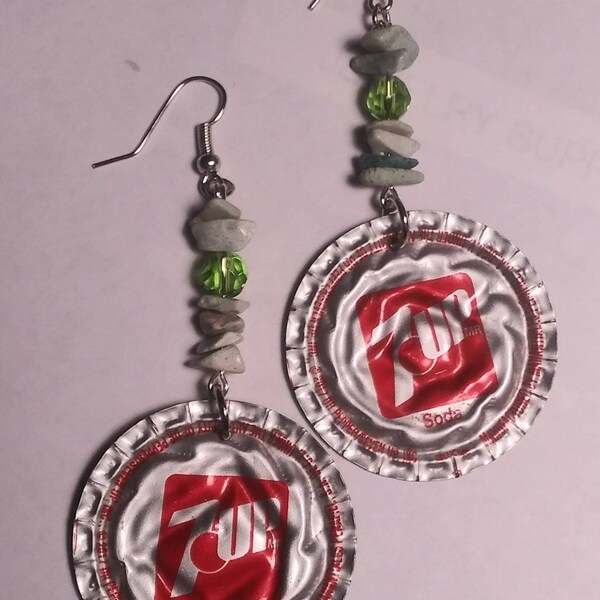 Flattened 7-Up bottlecap earrings