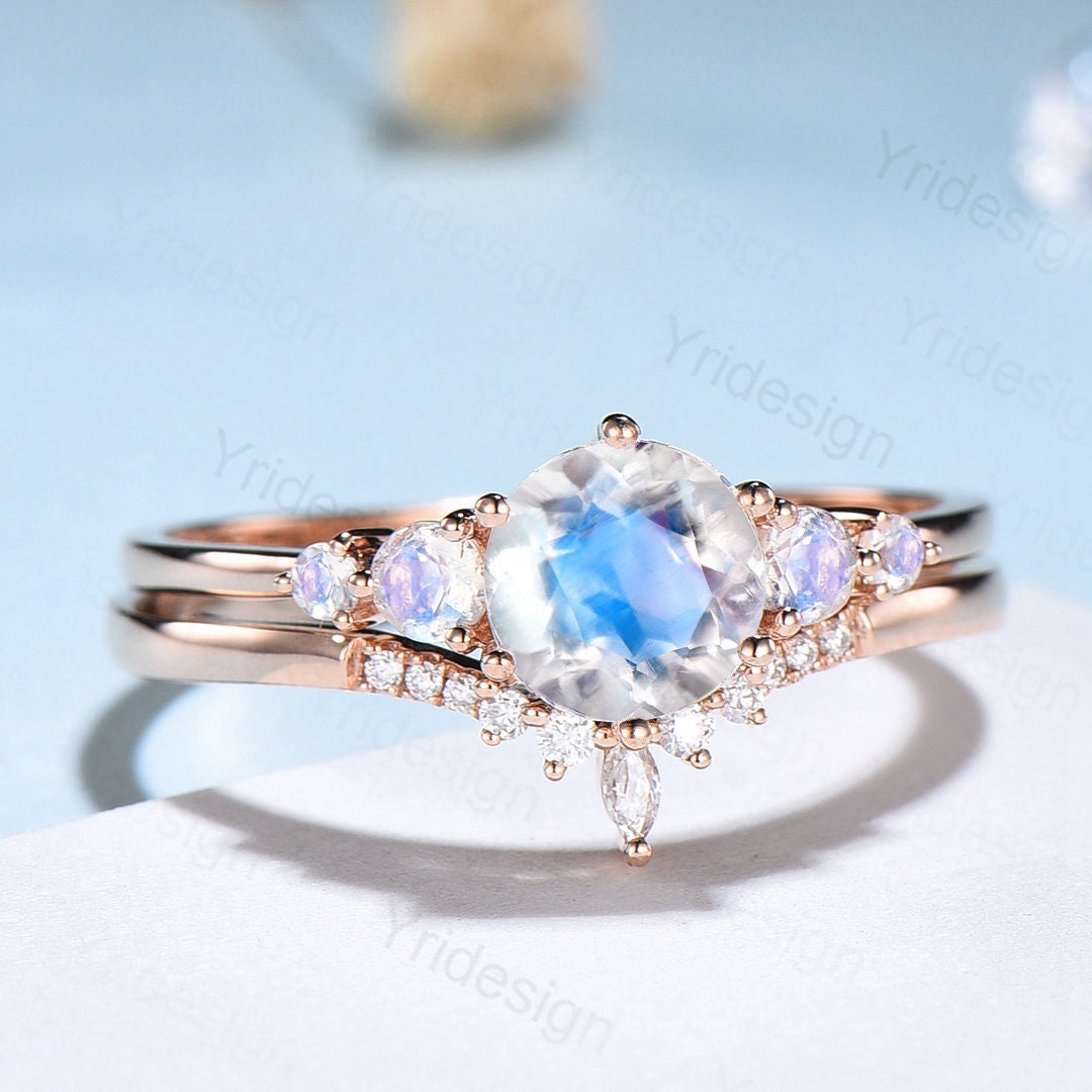Finemall 14K Gold Filled Moonstone Shell Ring - Size 6-10 (Aqua Blue)