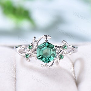 Elegant Green Sapphire Ring Vintage Unique Twig Engagement Ring Leaf Cluster Emerald Wedding Women Natural inspired  Branch Promise Ring