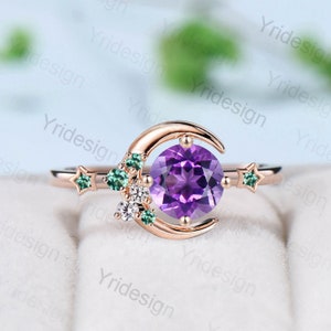 Mond Ring Amethyst Vintage Ring für Frauen Einzigartige Cluster Stern Galaxy Smaragd Moissanite Hochzeit Ring himmlischen Jahrestag Geschenk für sie