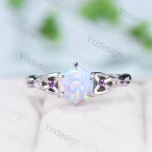 Unique Celtic Love Knot Opal Engagement Ring Vintage Norse Viking Fire Opal Cluster Amethyst Wedding Ring For Women Handmade Promise Ring