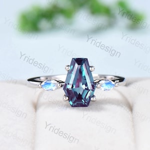 Coffin Shape Alexandrite Ring For Women Marquise Moonstone Shield Shape Alexandrite Engagement Rings,14k Gold Coffin Wedding Bridal Ring